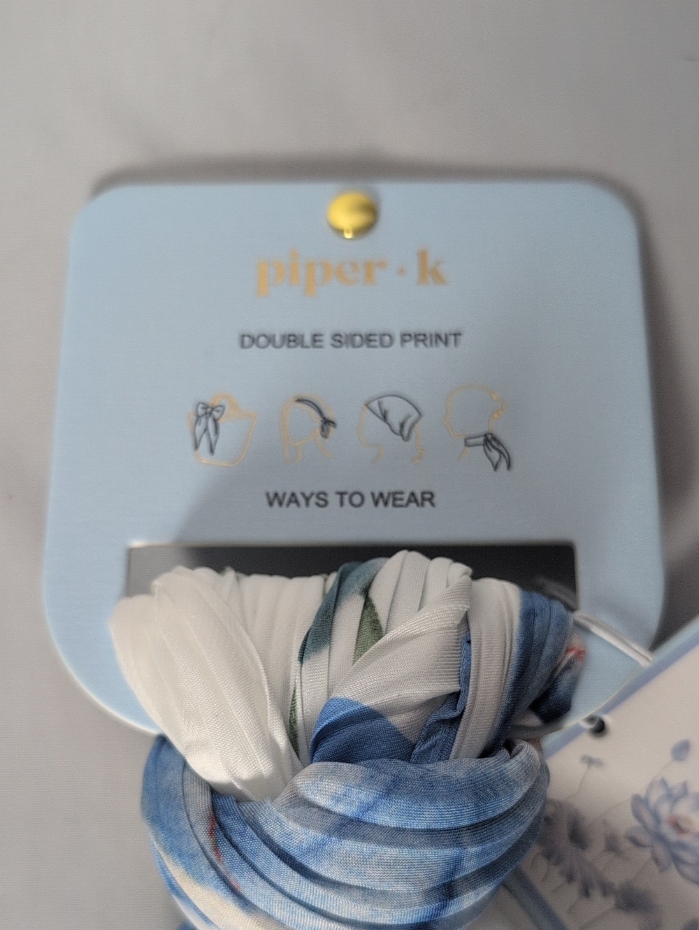 Piper K Blue Floral Pleated Multi-Wear Scarf - Picture 2 of 5